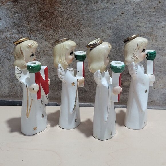 Commodore Japan Heavenly Christmas Noel Angel Candle Holders Figurines - Picture 11 of 13